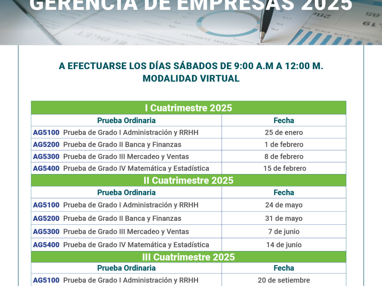Pruebas de Grado- Dirección Académica de Administración
